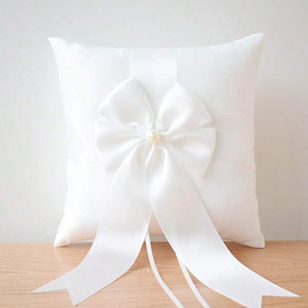 Wedding Party Ring Pillow, Ivory Bearer Cushion Pearl Wedding Ring Pillow