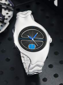 Y2K 男士不对称复古时尚石英表，独特的小众扭曲设计适合日常生活和节日礼物