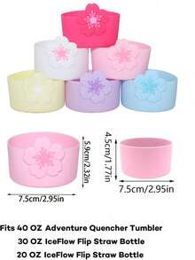 1/2/4/6 piezas Protectores de silicona con flores para tazas de todos los tamaños con un diámetro de la base de 7,5 cm para tumbler de aventura, protector de la base para Iceflow Flip de 12 y 24 onzas, funda protectora de silicona impermeable, anti-caída y anti-arañazos adecuado para la vida diaria, viajes, reuniones familiares, fiestas, como regalo para regreso a clases o festividades - Multicolor - Ver 3