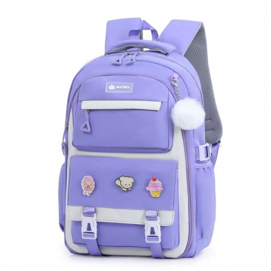 Multineos Comercial Large Capacity School Backpack For Female Student Waterproof Nylon - Morado - Ver 1