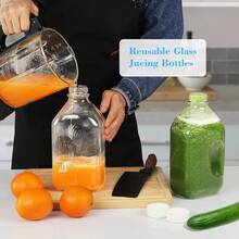 3 Pack 2 Qt Glass Water Bottles With Handle And Airtight Reusable SCREW LID - 64 Oz Juice Jugs, 1/2 Gallon Glass Milk Container For Fridge, Breast Milk Jug Pitcher With Scales, Extra Lids & Handles,6921492