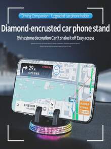 1 Pieza Soporte para teléfono móvil de coche con diamante brillante, adecuado para uso horizontal y vertical, con material de PVC para instalación en el tablero. El tablero se sujeta de forma segura con diseño antivibración y antideslizante, lo que permite girar 360 grados. Es compatible con todos los modelos de vehículos y agrega brillo al interior de su vehículo.