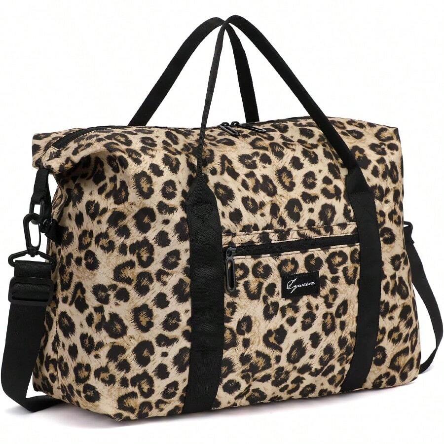 Duffle Bag For Travel Foldable Leopard Print Carry On Travel Bag Small Medium Weekender Overnight Bags For Women 40L Waterproof Sport Gym Bag For Men With Computer Compartment Leopard Print - 豹紋 - 查看 1