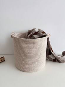 1pc Highly Thickened Collapsible Super Large Laundry Basket, Dirty Clothes Hamper, Blanket Basket. Handwoven With Auspicious Buckle Handle, Suitable For Storing Clothes, Blankets, Pillows, Toys, And Other Items In Bedroom, Laundry Room, Hallway - Multicolor - View 21