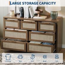 Broadfashion 7 Drawer Dresser For Bedroom, Rattan Chest Of Dressers, Modern Wooden Dresser Chest With Golden Handles, Farmhouse Tv Stand For Closet, Living Room And Entryway - 深木色 - 查看 4