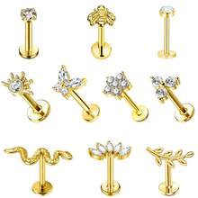 10Pcs 316 Surgical Steel Tragus Piercing Lip Stud Earring For Women Girl,18K Gold Internally Threaded Fashion Combination Cartilage Helix Ear Jewelry Suitable For Daily And Banquets To Wear - Yellow Gold - View 3