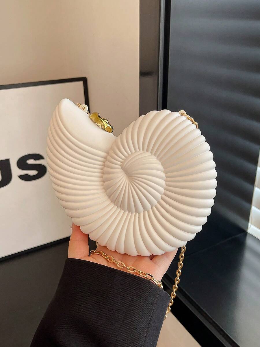 2025 Golden Conch Shaped Shoulder Bag, Detachable Shoulder Strap, Fashionable Lipstick Pouch, Elegant And Fashionable Shoulder Bag, Suitable For Evening Outings - White - View 1