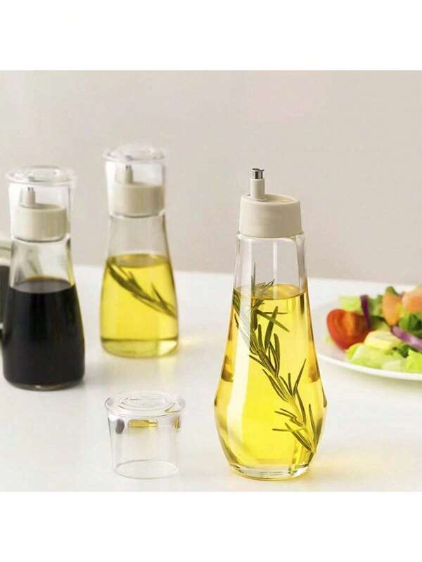 1pc Small Oil Pot With Dust-Proof Transparent Cover, 304 Stainless Steel Spout, Glass Seasoning Bottle For Soy Sauce, Vinegar, Cooking Oil, Kitchen Oil Pot