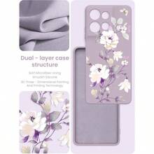 For  Moto G Power 5G 2025 Case With 2X Tempered Glass Screen Protectors  Women Florals Liquid Silicone Phone Case Shockproof AntiScratch Soft Protection Case Purple