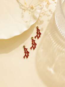 3pcs/Pack 304 Stainless Steel Red Oil Dripping Coral Pendant Accessories - Yellow Gold - View 3