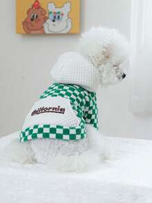 PETCIRCLE 1pc Pet Clothes, Dog/Cat Apparel, Small Dog/Puppy Outfit, Cute Pet Clothes, Small Dog/Cat Autumn/Winter Warm Comfortable Plaid Hoodie - Multicolor - View 3