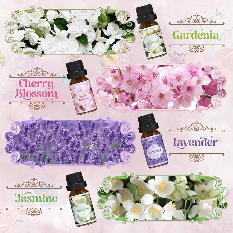 Juego de regalo de aceites difusores de hotel ARVIDSSON, aceites esenciales de aroma de hotel para difusor, mezcla de aceites de fragancia de lujo - Jazmín y Menta, Té Blanco, Citrus Bliss, M-Way, Fancy Lobby, regalo para mujeres y hombres - flor - Añade 3