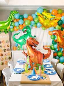 5 件/套恐龙铝箔气球套装，包括大型霸王龙恐龙气球、气球丝带、三角龙、翼龙铝箔气球，适用于恐龙主题生日派对装饰、男孩丛林恐龙主题用品、装饰、侏罗纪主题派对装饰 - 彩色 - 查看 5