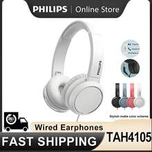 PHILIPS 飞利浦有线 3.5 毫米耳机，带双高清麦克风，HiFi 立体声，可折叠轻便耳机，重低音，适合家庭、办公室、移动、电脑、游戏、运动、学生、成人和儿童 - TAH4105（颜色：粉色、蓝色、黑色、白色），非常适合在线课程、教育、学习