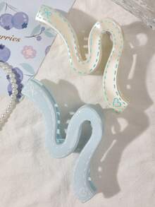 2 件套甜美 Y2K 风格超大波尔卡圆点、心形和蝴蝶结图案发夹，米色和浅蓝色，适合春夏季发饰，女士发夹，蝴蝶结配饰，学校用品，大学