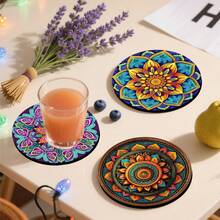 4/8/12/24/32pcs Mandala Pattern Creative Theme Coasters, Universal Beverage Pads Suitable For Tea Cups And Coffee Cups, Perfect For Home And Cafe Use, Ideal Gift - Multicolor - View 3