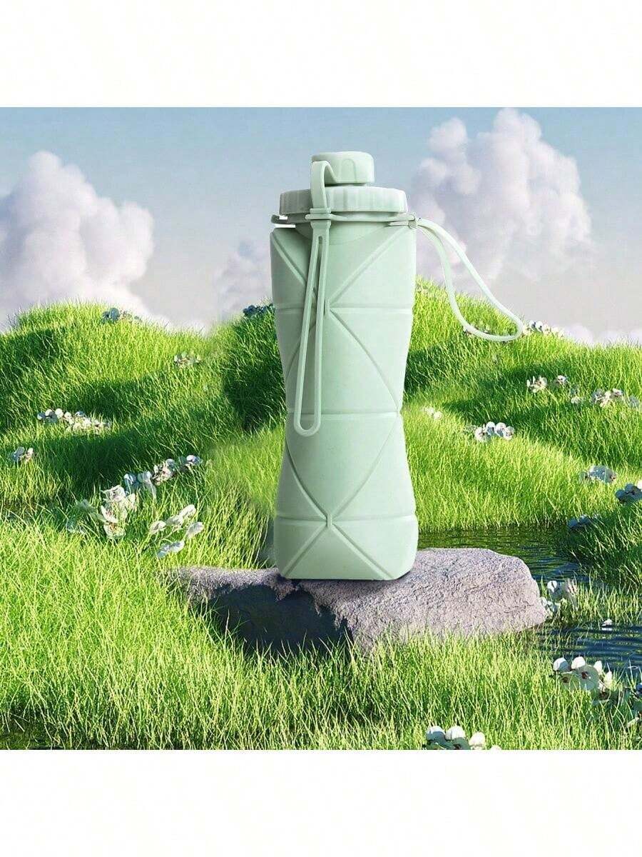 1PC 600ml Green Silicone Collapsible Water Bottle, Portable Outdoor Travel Sports Cup, Heat-Resistant, Space-Saving, For Hiking, Camping, Fitness, And Daily Use - 綠色 - 查看 1