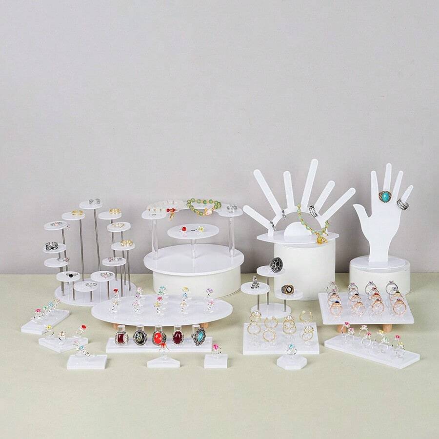 Acrylic Ring Display Stand, Multi-Type Ceramic White Jewelry Organizer Holder For Rings, Tabletop Display - Multicolor - View 1