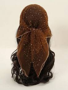 Women's Glitter Decor Head Scarf, Elegant Hair Band For Daily Hairstyle Ideas, Casual  Headscarf For Women, Summer Bonnets Scarf For Birthday Gift, Glitter Head Wrap, Human Hair Scarf - màu nâu - Xem 2