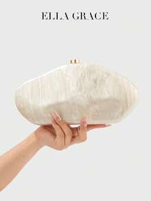 Ella Grace Mother-Of-Pearl Acrylic Clutch - Iridescent Lucite Texture, Free-Form Silhouette With Gold Lock For Galas &Parties - White - View 4