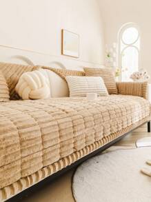 1 Pc Corduroy Plush Chair Cushion Seat Pad, Wooden Style, One-Piece Sofa Cushion, Anti-Skid, Pet Friendly