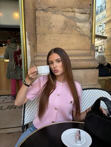 Short Sleeved Shirt, Yellow Knit With Pocket Buttons, Women's New Summer Style - Yellow - View 3