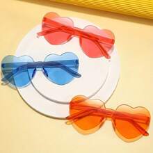 6pcs/12pcs Heart Shaped Party Glasses, Black Fashionable Rimless Heart Shaped Glasses, Fun Heart Shaped Glasses Suitable As Party Favors, Christmas