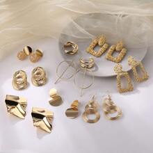 5 Pairs Metallic Geometric Earring Set, Suitable For Women Everyday, Holiday, Party Wear (Assorted Styles) - Gold - View 3