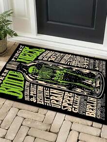 سجادة مساحة مطبوعة بزجاجة الطب والجمجمة العتيقة - سجادة كبيرة من البوليستر، مناسبة لغرفة المعيشة وغرفة النوم والديكور المنزلي - باللون الأسود مع تصميم جرافيك أخضر وأبيض - مثالية لحفلات هالوين أو الموضوعات، سجادة المدخل، ديكور غرفة غوثي، سهلة التنظيف؛ ديكور غرفة أنيق وسجاد ديكور منزلي جميل في الإقامات المنزلية