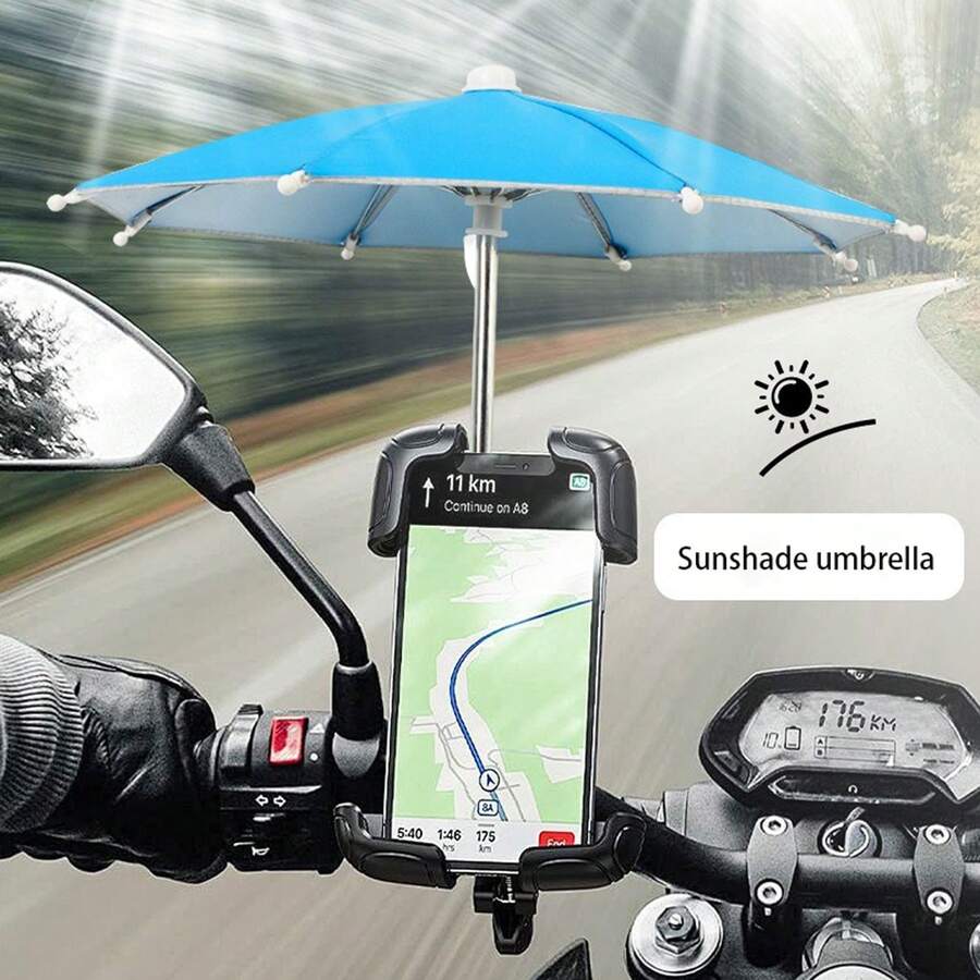 Paraguas en forma de motocicleta en miniatura, soporte decorativo para teléfono, paraguas protector solar, paraguas para sujetar el teléfono al aire libre, paraguas para bloquear la lluvia y el sol - Multicolor - Ver 1