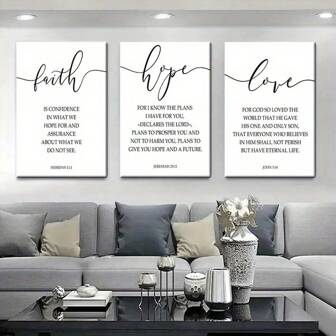 3pcs 2D Canvas Wall Painting Art, Featuring Posters With Themes Of Faith, Hope, Love, And Prayer, Blends Christian Art With Religious Quotes, Making It An Ideal Choice For Decorating Living Rooms, Dining Rooms, Or Bedrooms.