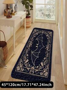 1pc Gothic Bat Pattern Carpet, Modern Faux Wool Rectangle Non-Slip Bath Mat, Machine Washable Easy To Clean Kitchen Mat, Soft Skin-Friendly Small Rug For Halloween Living Room Carpet, Mysterious Symbol Doormat, Decorative Bat Art, Gold Bat Rug Color, Suitable For Living Room, Bedroom, Bathroom, Laundry Room, Toilet, Entrance, Kitchen, Game Room, Hallway, Yard, All Seasons