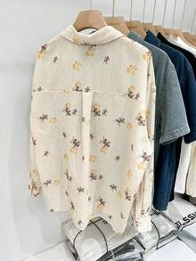 大码女式碎花长袖开衫，春秋季新款休闲宽松衬衫夹克 - 黃色 - 查看 5