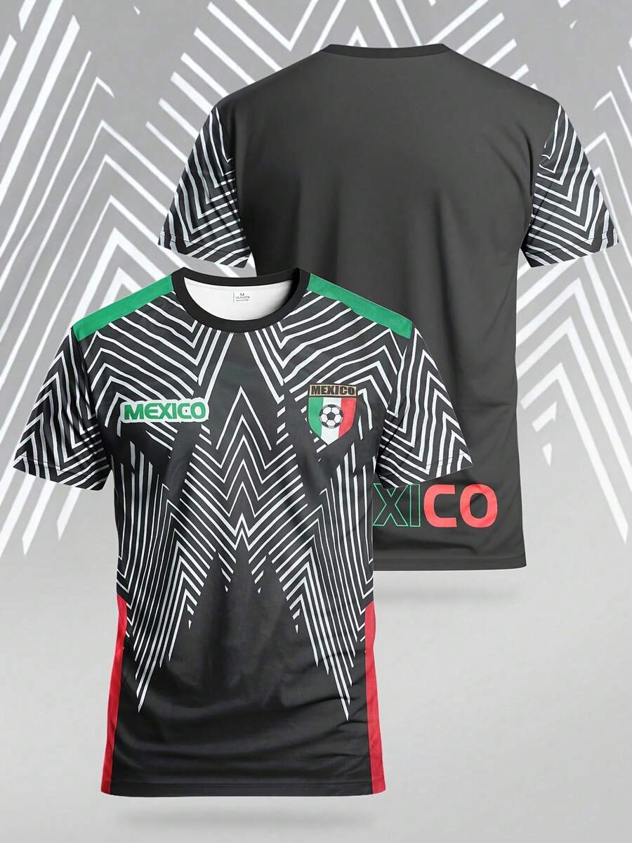Maglia da calcio della nazionale messicana, edizione speciale, e t-shirt casual sportiva da uomo, comoda e adatta per partite, allenamenti, uso quotidiano e come regalo per le vacanze - nero - Visualizzare 1