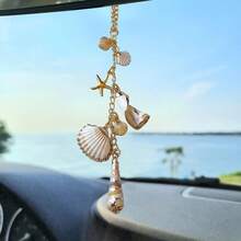 1 buah Dekorasi Mobil Kerang, Ornamen Gantung Kaca Spion Bertema Pantai yang Lucu, Aksesori Mobil Bertema Pantai Boho, Liontin Estetika Bintang Laut & Kerang Buatan Tangan (Untuk Wanita) - laut - View 7