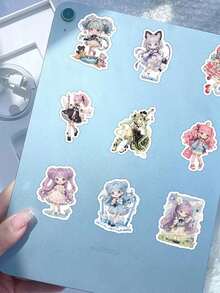 60pcs Lolita Stickers, Cartoon Cute Girl Stickers For Phone Case, Scrapbook, Planner Decoration - Multicolor - View 7