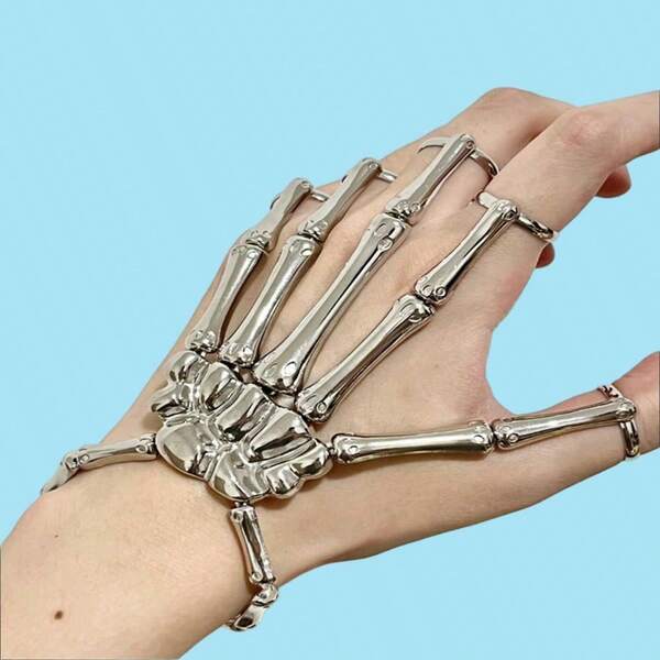 1 Alloy Skeleton Hand Bone Versatile Five Finger Ring Bracelet With Adjustable One-Piece Chain Accessories, 1 Spider Alloy Design Ring Suitable For Party Accessories, Halloween