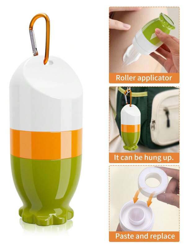 1pc Sunscreen Applicator With Hanging Hook, Portable Sponge Roller Lotion Applicator, Hook And Loop Replaceable Sponge, Suitable For Outdoor Travel, Beach Sunbathing, Home Bathroom (With Spare Sponge)