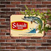 [1pc Schmidt Beer Vintage Sign] Schmidt Beer 1pc Vintage Metal Metal Tin Sign 12"X8" | UV Printed Retro Wall Art With Leaping Fish Design, Rustic Indoor/Outdoor Decor For Home, Bar, Cafe, Office | Durable Weather-Resistant, No Electricity Needed, Metal Wall Decor, Cafe Decoration, Weatherresistant Sign - Vintage - View 4