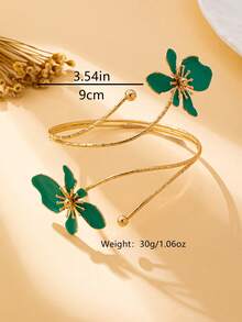 花朵简约袖口可调节时尚绿色臂环 - 綠色花朵臂手鐲 - 查看 5