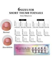 150片装脚趾甲贴纸 - 软胶哑光纯色短脚趾甲，适合女性夏季美甲装饰，按压式美甲贴纸，美甲用品 - 白色 - 查看 5