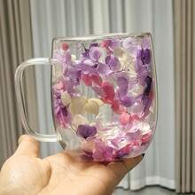 1/2个 250毫升透明绣球花图案玻璃杯，带把手，可重复使用，适用于热饮、奶昔、卡布奇诺、冰咖啡、茶。保温隔热，独特的生日和节日礼物。 - 彩色 - 查看 2