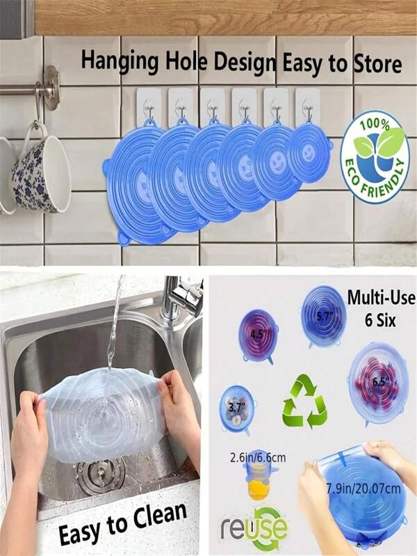 6 Reusable Flexible Silicone Lids - Heat Resistant, Suitable For Bowls, Pots And Containers. Fruits And Vegetables Freshness, Kitchen Supplies, Kitchen Gadgets