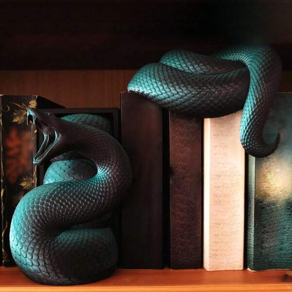 Snake-Shaped Bookend - Two-Part Design For Book Holders, Decorative Book Rack, Fantasy Decor, Home Decor, Bookend Decoration