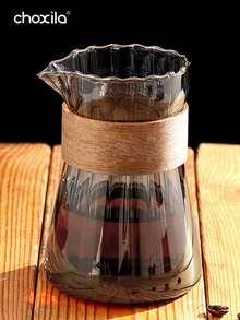 choxila 1个500毫升耐热玻璃咖啡壶，竖条纹高硼硅玻璃咖啡壶，带木环的茶壶，咖啡杯，茶杯 - 淺灰色 - 查看 8