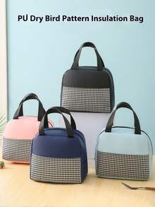 1pc Student Large Capacity Handheld Lunch Bag - Office Worker With Rice Insulation Bag - Portable PU Thousand Bird Grid Design, Thick Aluminum Foil, Easy To Carry, Keep Food Hot And Cold, Suitable For Outdoor Travel, Male And Female Styles, Non Contact With Food, Insulated Lunch Bag, Essential For Returning To School