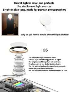 1个USB可充电自拍环形灯，Aro De Luz品牌，3种亮度模式，旅行配件，附带USB充电线，适用于自拍环形灯辅助照明、弱光自拍增强、智能手机摄影、便携式补光灯、直播等。