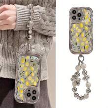 Funda para teléfono 1 teléfono móvil con patrón plateado de galvanoplastia de limón, diseño de cordón de pulsera de perlas, adecuado para 16 Pro/ 16 Plus/ 16 Pro/ 16/ 15 Pro/ 15 Plus/ 15 Pro/ 15/ 14 Pro/ 14 Plus/ 14 Pro/ 14/ 13 Pro/ 13 - Plateado - Ver 4