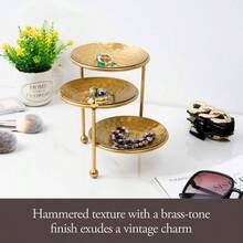 3 Tier Jewelry Dish Organizer Hammered Brass Plated Metal Ring Tray Decorative Earring Necklace Bracelet Storage Display Tower Handcrafted In India - Thau - Xem 3