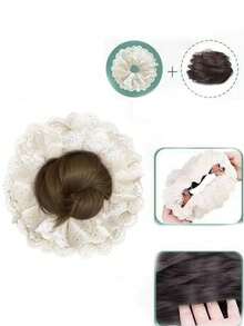 Gumka do włosów z koronką, wielofunkcyjna maszyna do robienia koronkowych koków, urządzenie do robienia koków ze sztucznych kwiatów, puszysta gumka do włosów w kształcie słodkiego pączka, utrwalacz i koloryzacja przedłużek do koków, gumka do włosów z damskimi akcesoriami, jednokolorowa, boho, królewska, imprezowa, urocza, poliestrowa, gumka do włosów, gumki do włosów